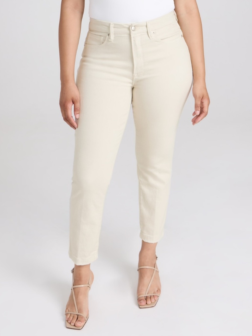 Good American High-Rise Straight Jeans in Cream